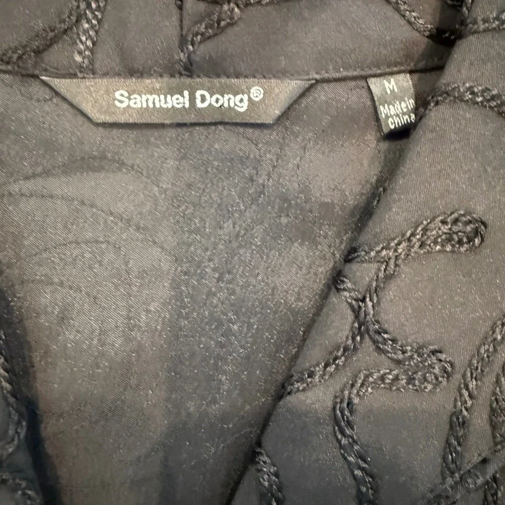 Samuel Dong Black Soutache Floral Rose Zip Up Jacket Womens Medium Textured Coat